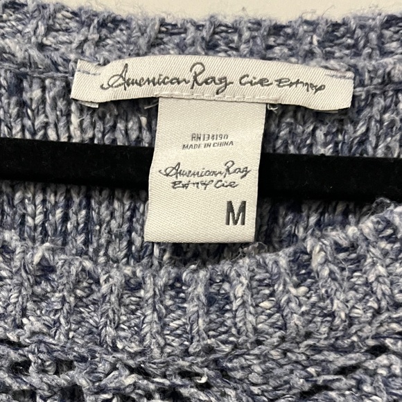 American Rag Womens Sweater Size Medium Blue Gray Knit Lace Up Sides Top - Picture 5 of 10